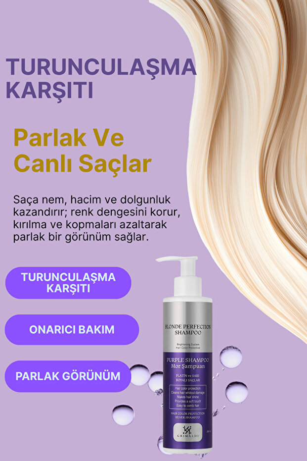 GRİMALDİ Mor Şampuan – Keratin Içerikli Silver Etkili Renk Dengeleyici Purple Shampoo 250 ml