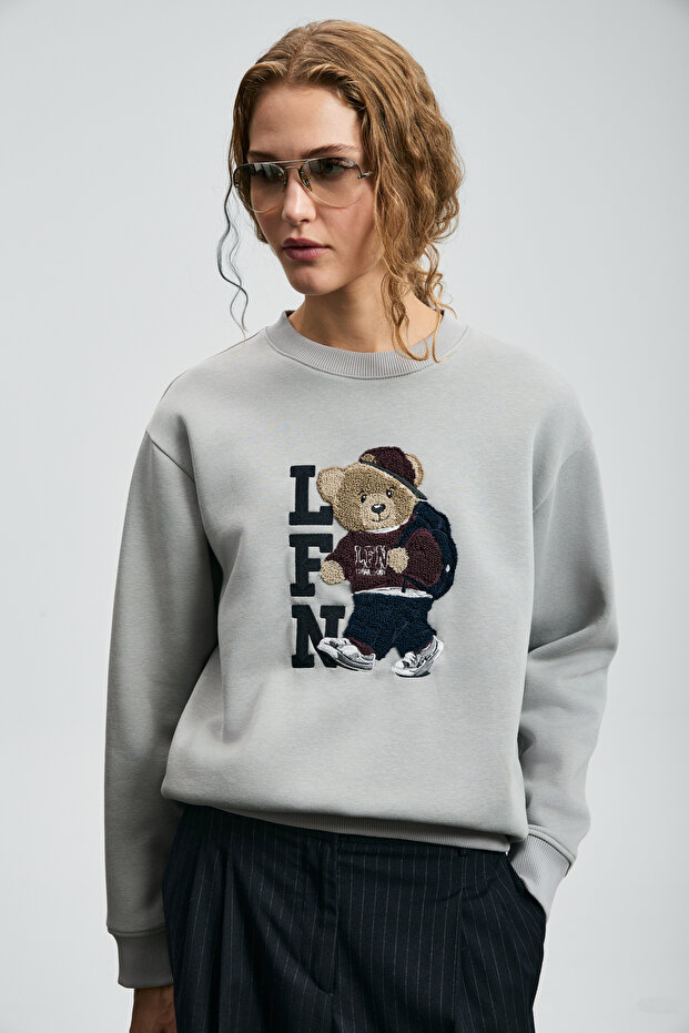 Dıamond Kadın Örme Sweatshırt Açık Gri - 1