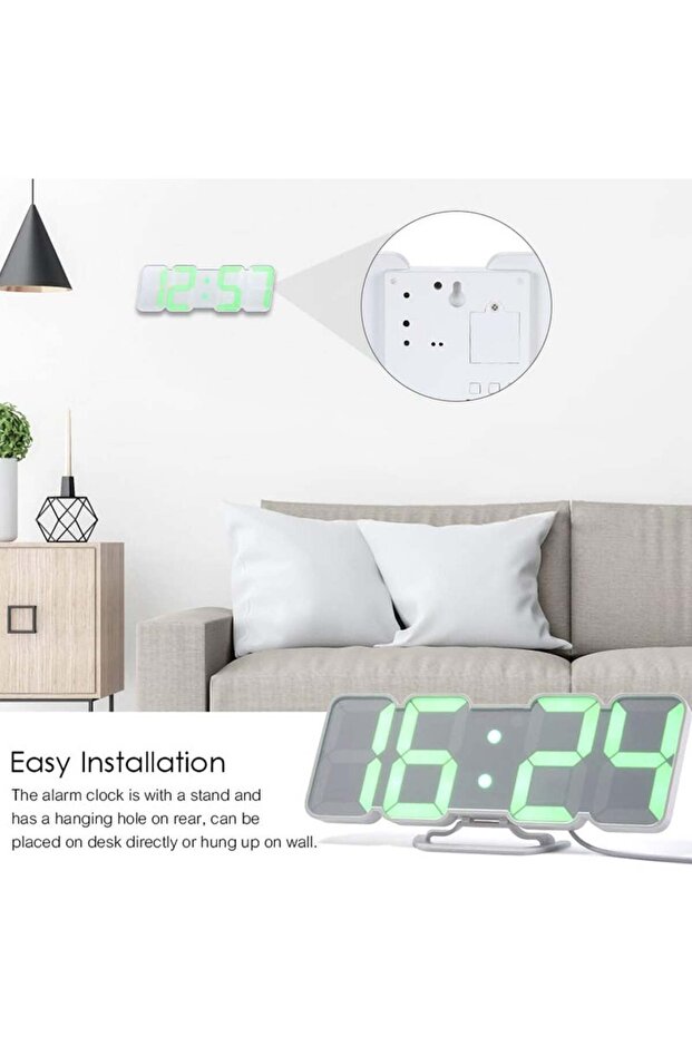 ساعة حائط لسطح المكتب، ساعة منبه رقمية لاسلكية ثلاثية الأبعاد تعمل عن بعد RGB LED تعمل عبر USB للوقت/درجة الحرارة/التاريخ - 8