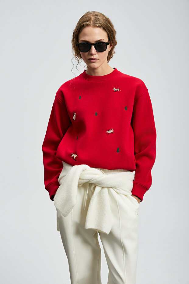 Merry Kadın Örme Sweatshırt Kırmızı - 3