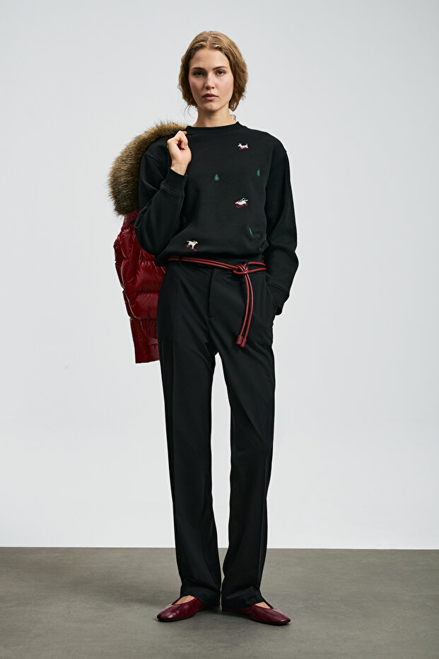 Merry Kadın Örme Sweatshırt Siyah - 2