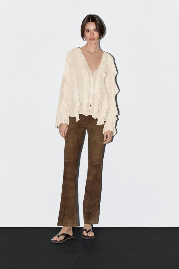 Fırfırlı dökümlü bluz - 1