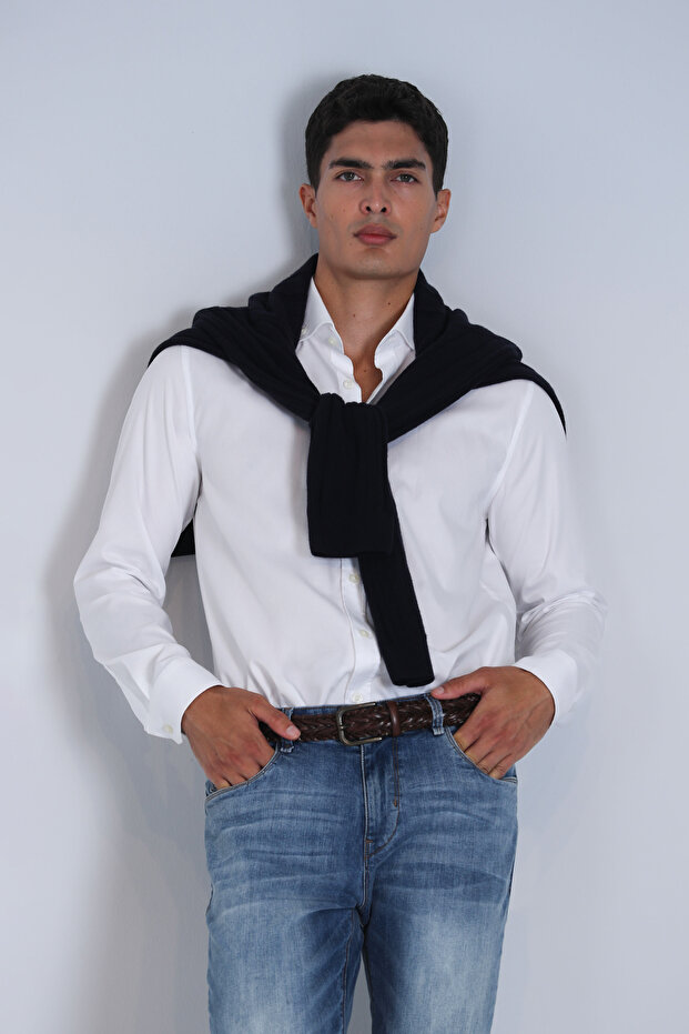 Danıel Erkek Basic Gömlek Slim Fit Beyaz - 1