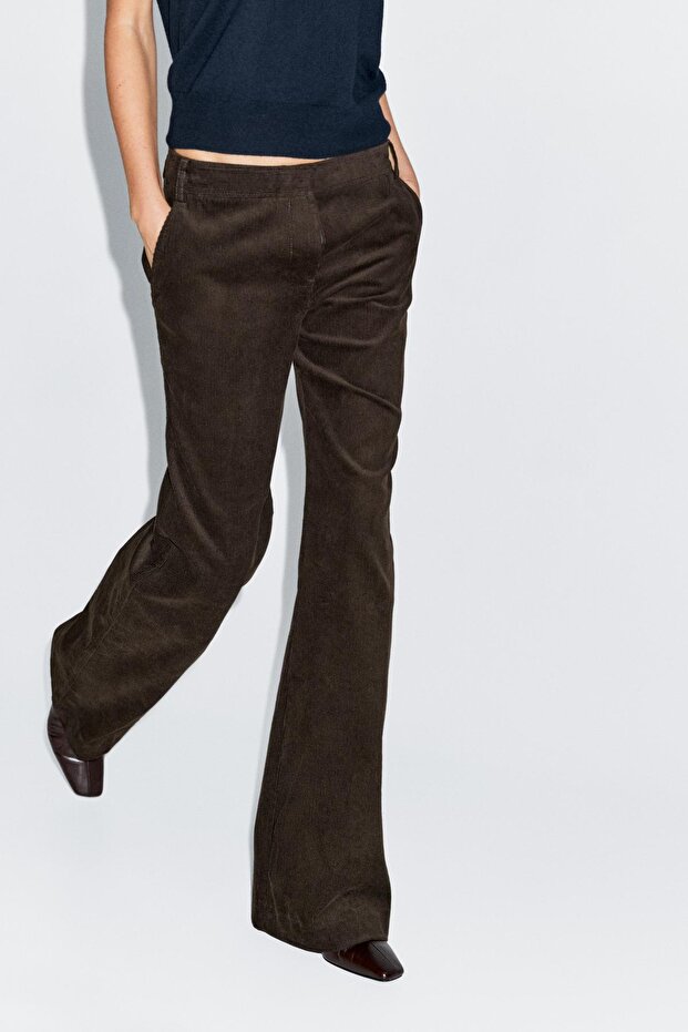 İspanyol paça fitilli kadife pantolon - 2