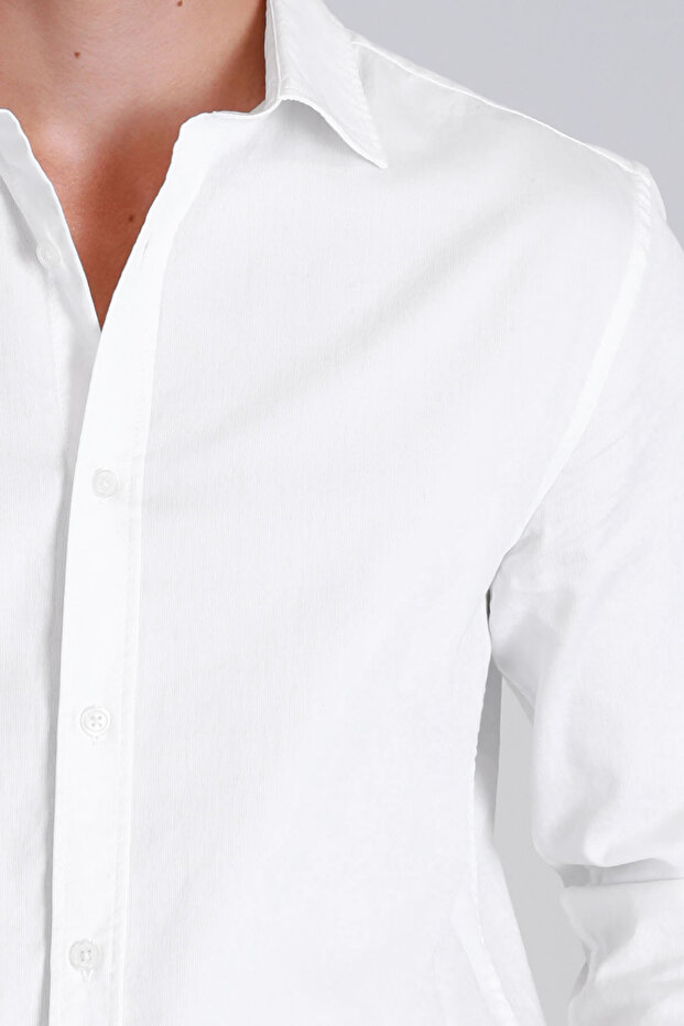 Ferla Erkek Basic Gömlek Slim Fit Beyaz - 3