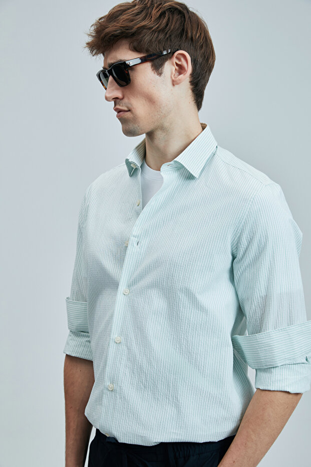 Charles Erkek Basic Gömlek Regular Fit Yeşil - 3