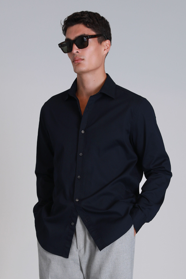 Ferla Erkek Basic Gömlek Slim Fit Lacivert - 3