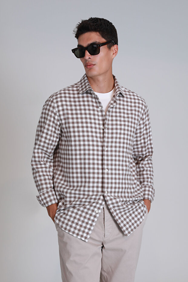 Madrid Erkek Basic Gömlek Slim Fit Deve Tüyü - 5