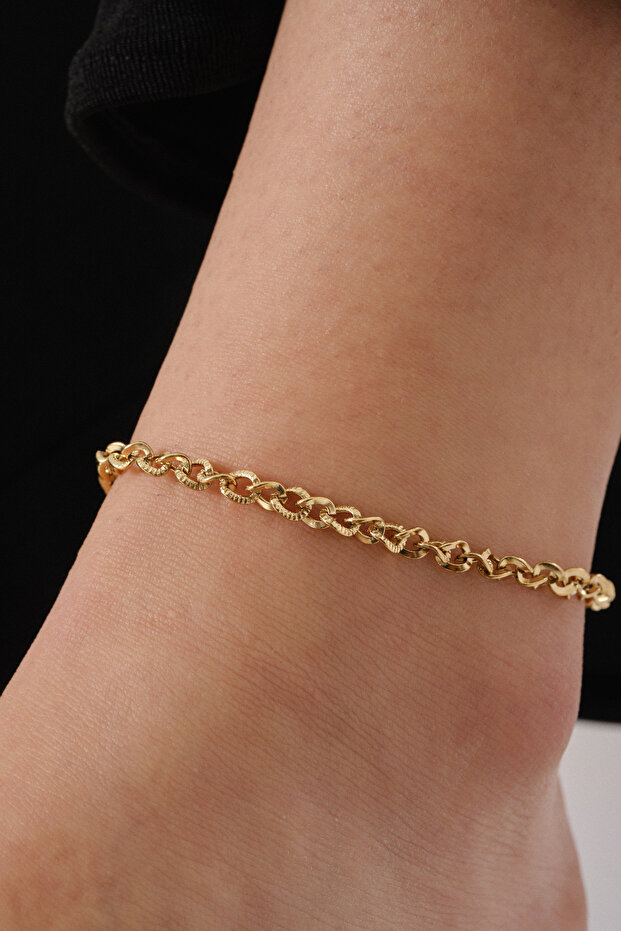 Steel Textured Chain Anklet Suitable for Daily Use Minimal Thin Interlocking Rings 4mm 22Cm+4Cm