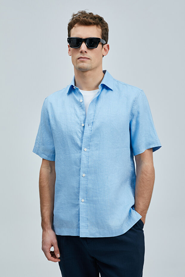 Bert Erkek Basic Gömlek Comfort Fit Mavi - 5