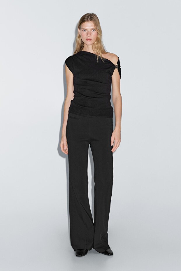 Omuz aplikeli kolsuz drapeli top - 1