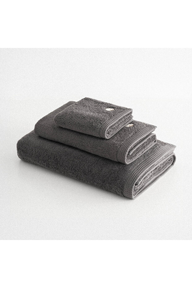 Pure Cotton 3-Piece Towel Set 100% Organic Cotton Butterfly Border Embroidered Anthracite