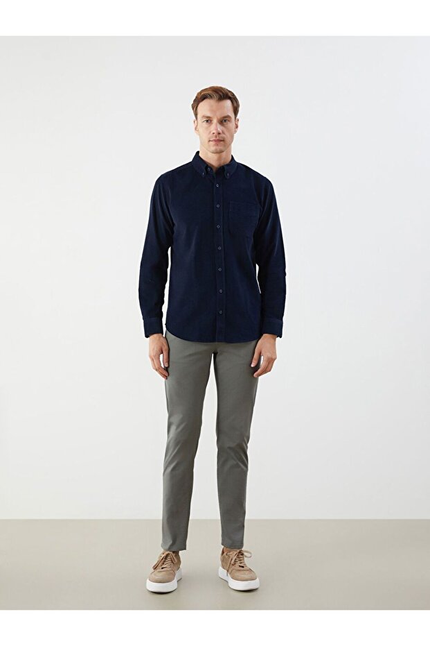 LCWAIKIKI Classic Regular Fit Uzun Kollu Kadife Erkek Gömlek - 3