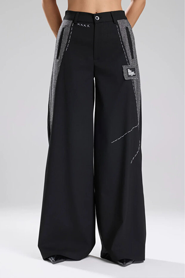 tw3 Kadın Tüvit Kumaş Detaylı Tasarım Pantolon - 1