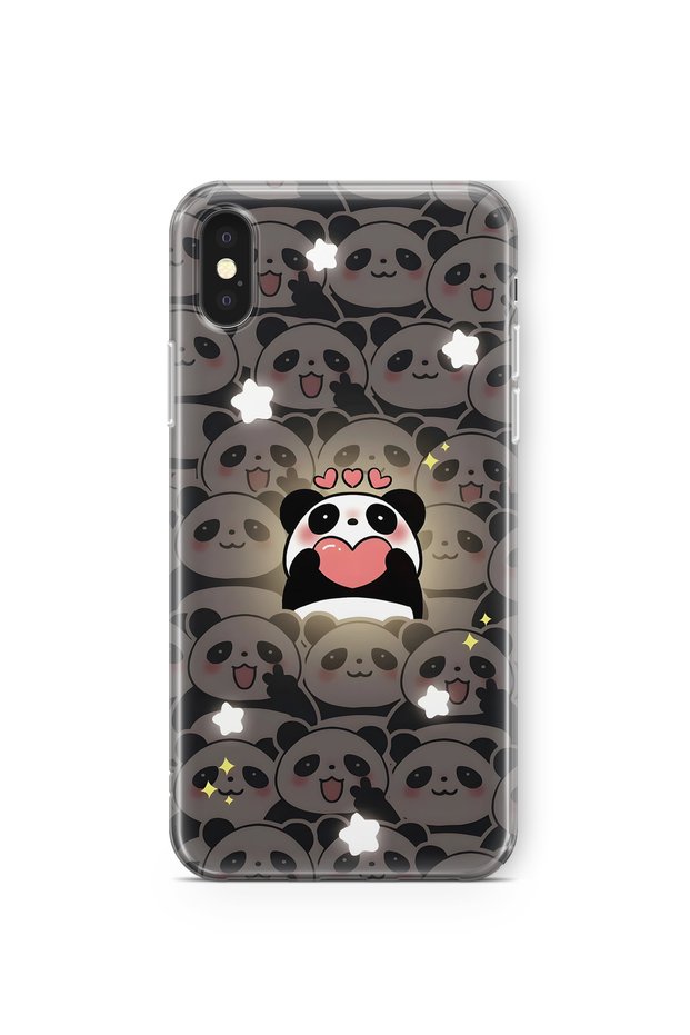 Cute Panda Patterned Transparent Phone Case Compatible with iPhone X / XS