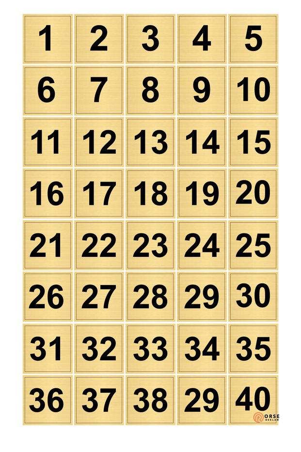 Cabinet Table Number 1-40 (3.5X3.5Cm)