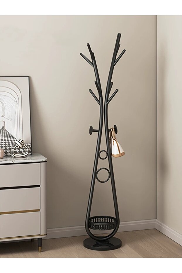 Modern clothes hanger with elegant artistic design and practical storage base - 1