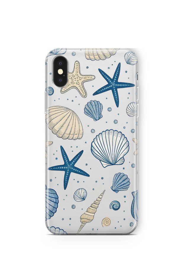 iPhone XS Max Compatible Transparent Phone Case with Sea Shell and Star Pattern