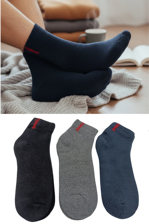 Men's 3 Pairs Thermal Winter Short Terry Socks – Thick, Cotton, Warm