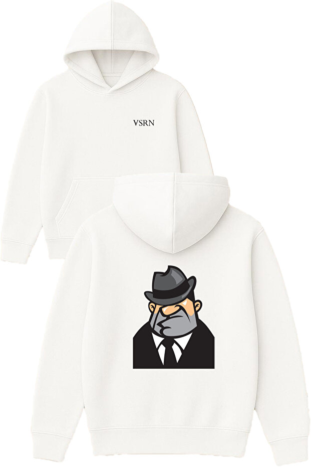 Patron Design Printed Oversized White Hooded Sweatshirt