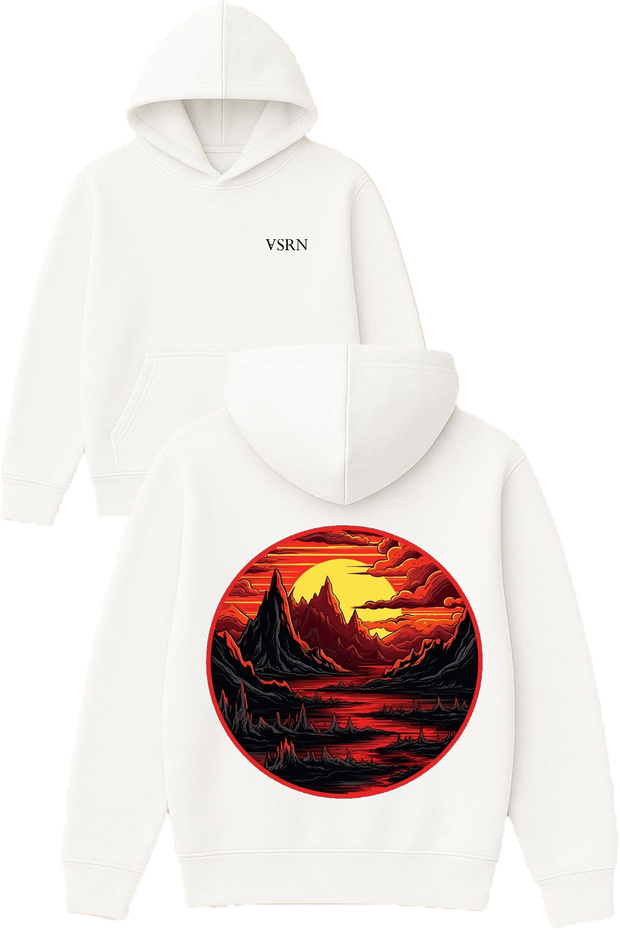 Landscape Design Printed Oversized White Hooded Sweatshirt