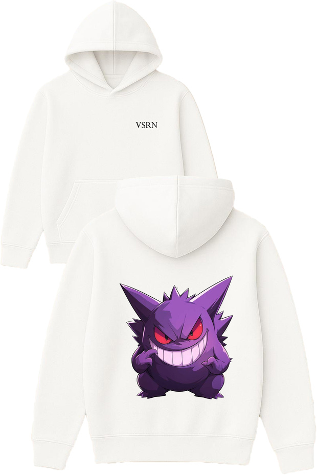 Purple Anime Creature Design Printed Oversized White Hooded Sweatshirt