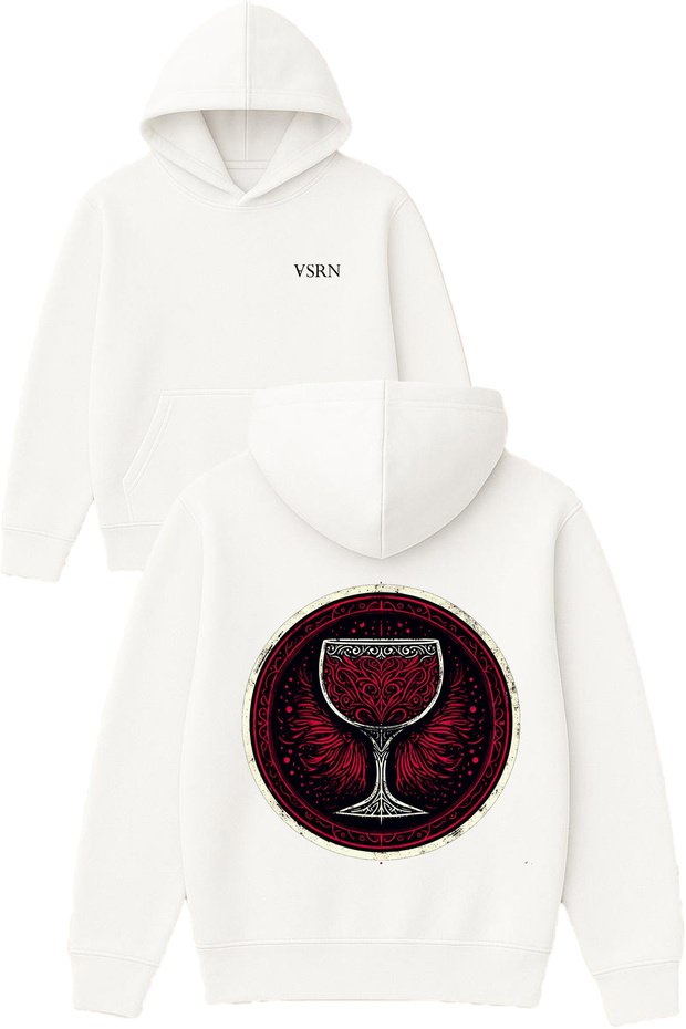 Red Goblet Design Printed Oversized White Hooded Sweatshirt