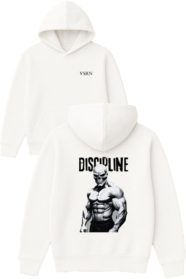 Gym Discipline Design Printed Oversized White Hooded Sweatshirt