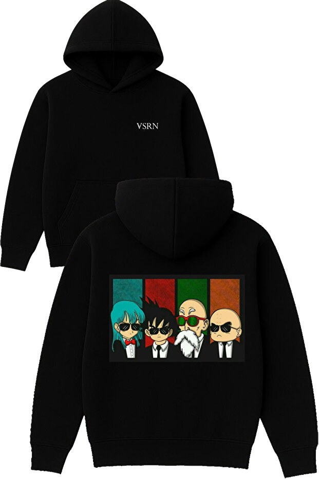 4 Agent Suits Design Printed Oversized Black Hooded Sweatshirt