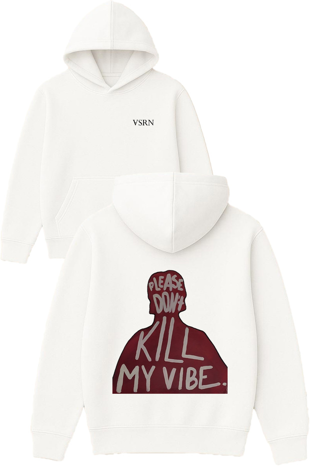 Dont Please Design Printed Oversized White Hooded Sweatshirt