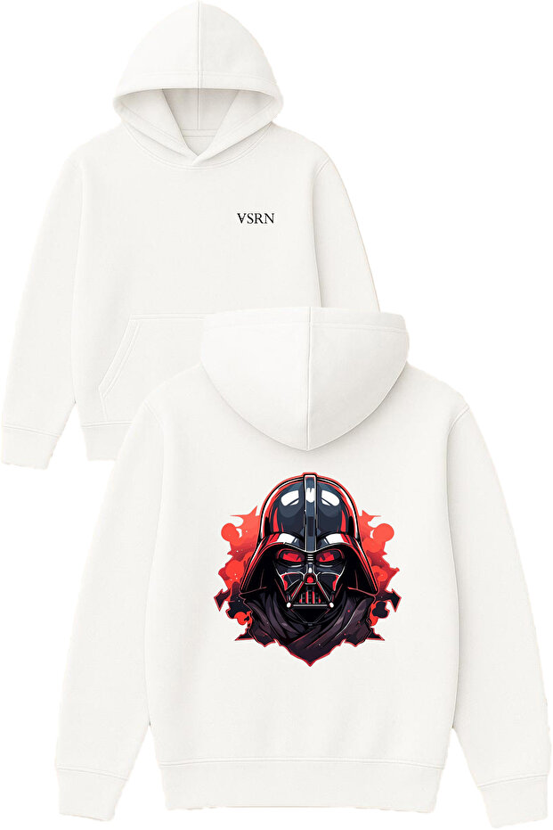 Red Side Design Printed Oversized White Hooded Sweatshirt