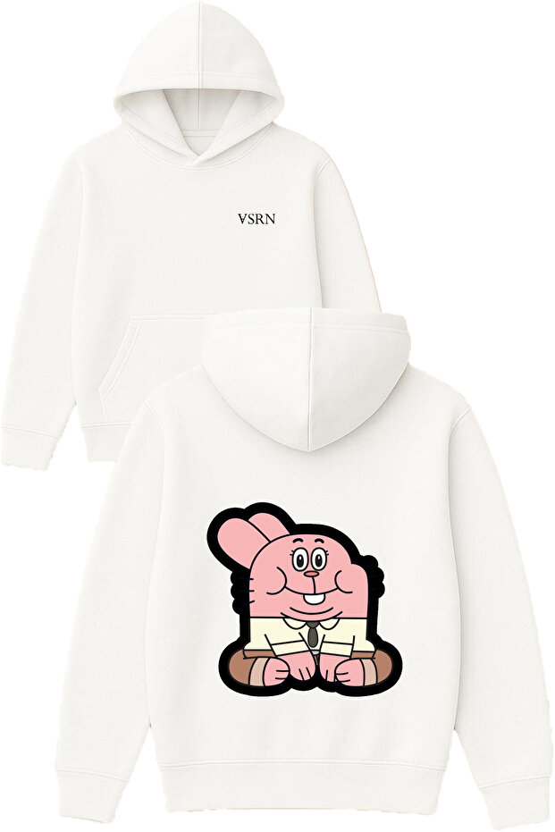 Buyuk Tavsan Design Printed Oversized White Hooded Sweatshirt