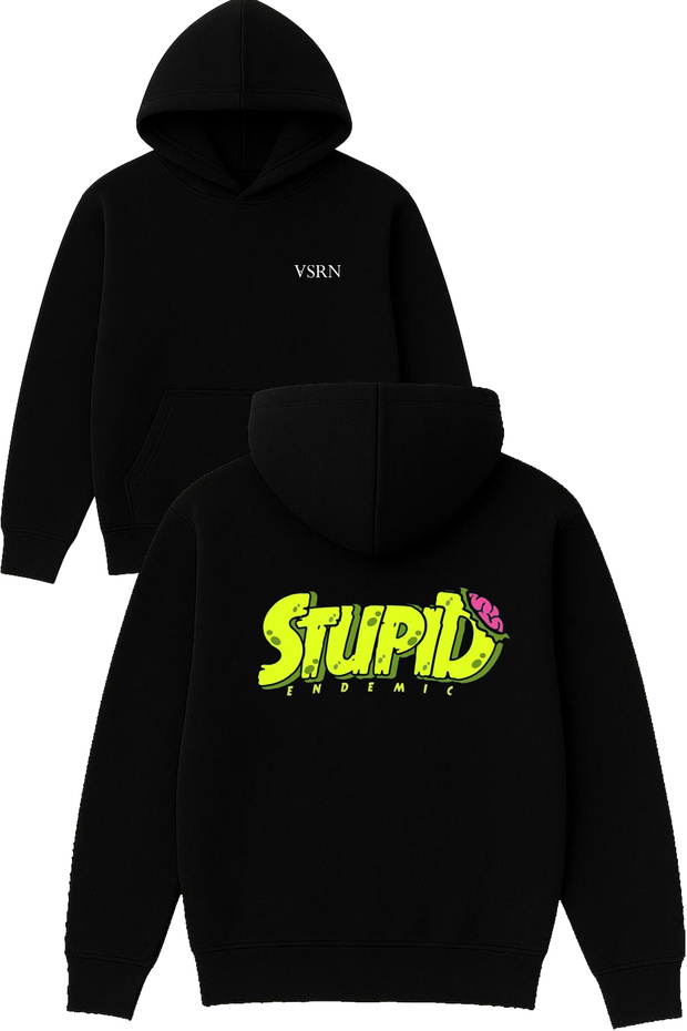 Stupud Design Printed Oversized Black Hooded Sweatshirt