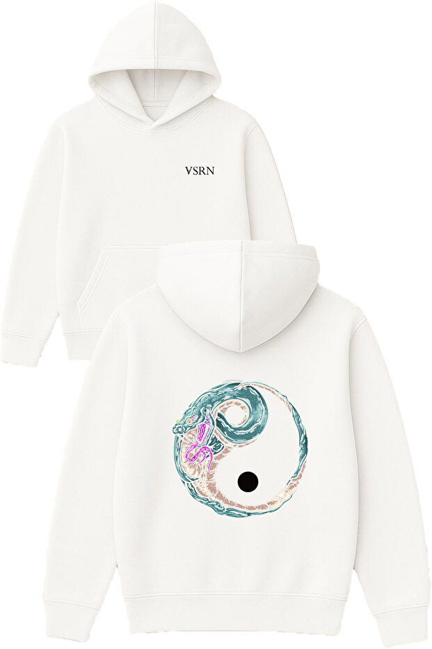 Samurai Design Printed Oversized White Hooded Sweatshirt