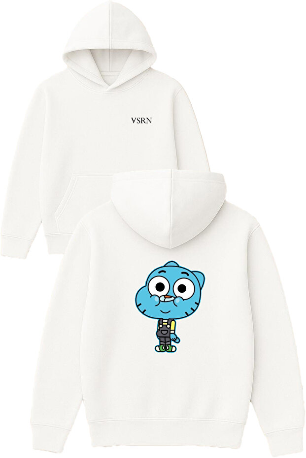 Şirin Gmbll Design Printed Oversized White Hooded Sweatshirt