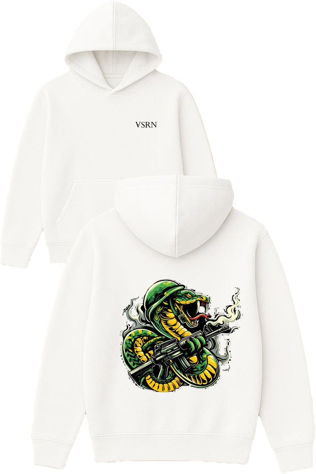 Green Snake Design Printed Oversized White Hooded Sweatshirt