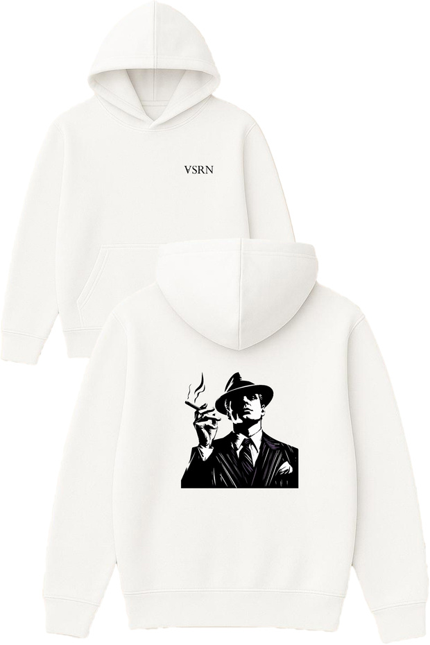 God Father Design Printed Oversized White Hooded Sweatshirt