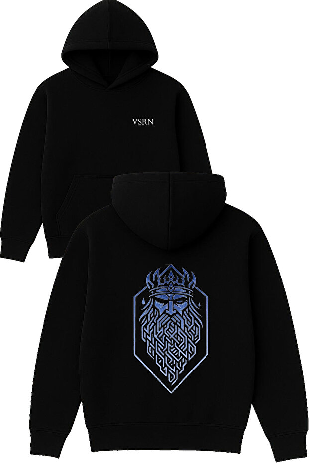 Ice King Design Printed Oversized Black Hooded Sweatshirt