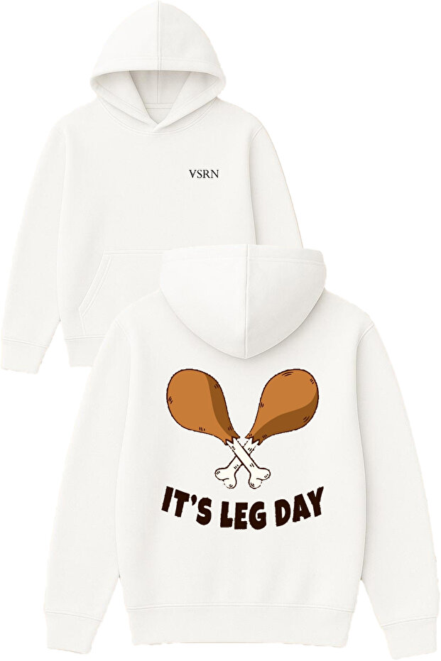 Its Leg Day Design Printed Oversized White Hooded Sweatshirt