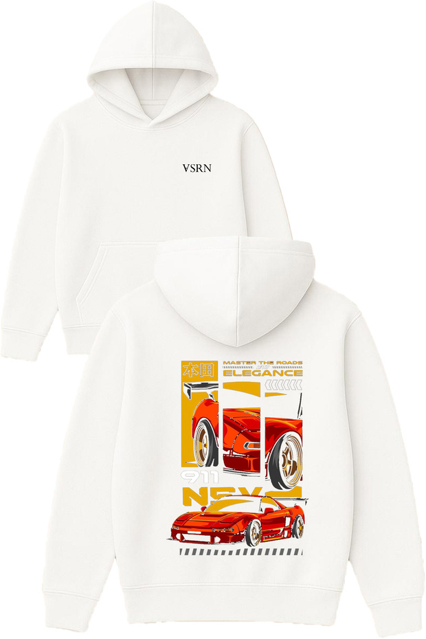 New Car Design Printed Oversized White Hooded Sweatshirt