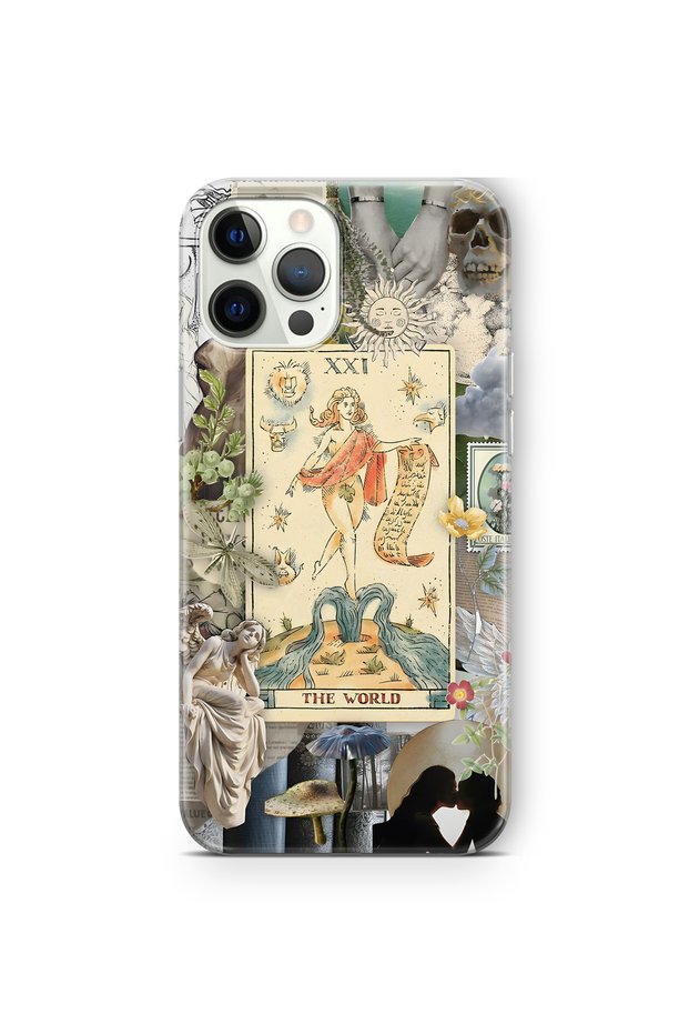 iPhone 12 Pro Compatible Artistic Tarot Collage Pattern Transparent Phone Case