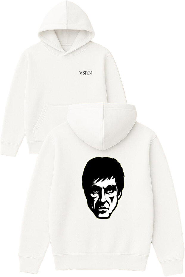Alpacino Tony Design Printed Oversized White Hooded Sweatshirt