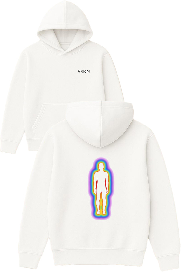 Rainbow Man Design Printed Oversized White Hooded Sweatshirt