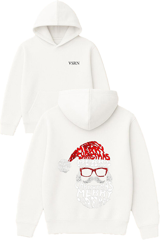 Christmas Head Design Printed Oversized White Hooded Sweatshirt