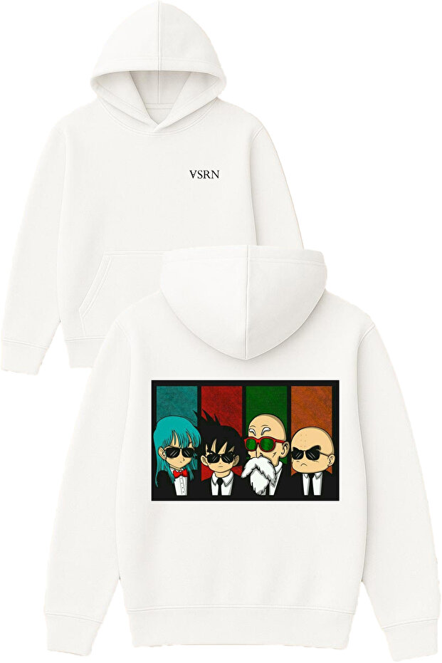 4 Agent Suits Design Printed Oversized White Hooded Sweatshirt