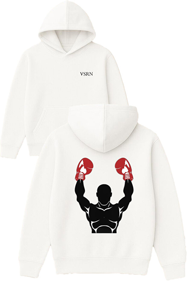 Box Winner Design Printed Oversized White Hooded Sweatshirt