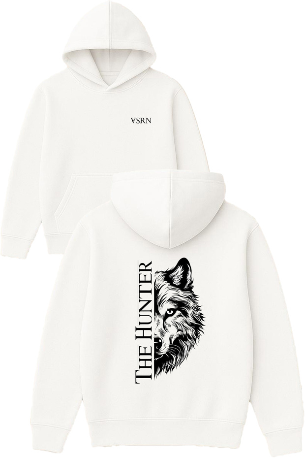The Hunter Design Printed Oversized White Hooded Sweatshirt