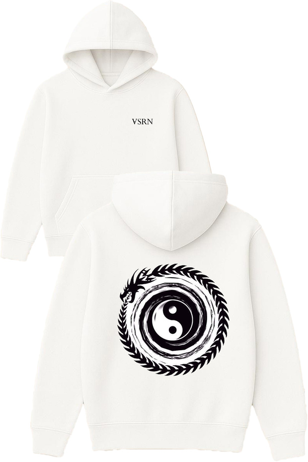 Dragon Samurai Design Printed Oversized White Hooded Sweatshirt