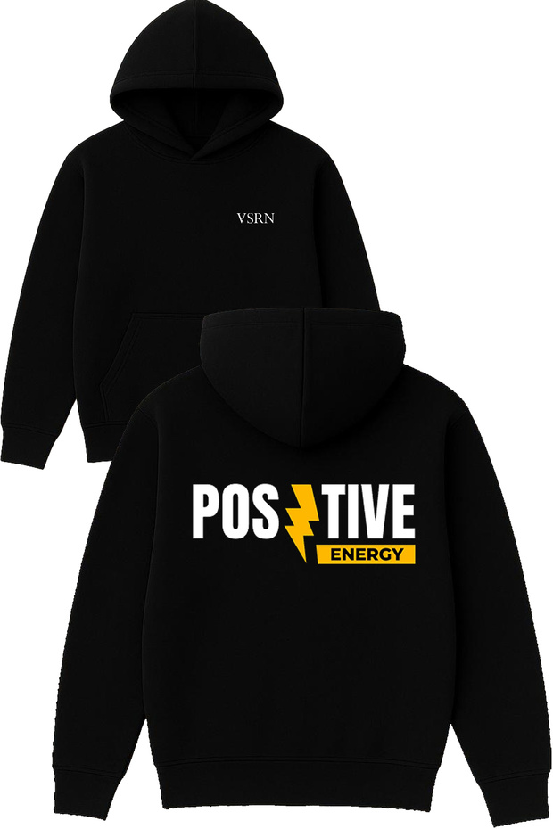 Positive Energy Design Printed Oversized Black Hooded Sweatshirt
