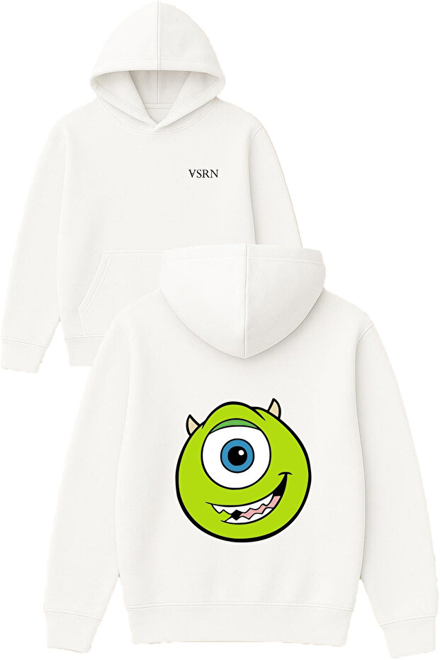 Green Monster Design Printed Oversized White Hooded Sweatshirt